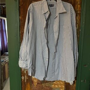 Lands' End Blue and White Plaid Dress Shirt